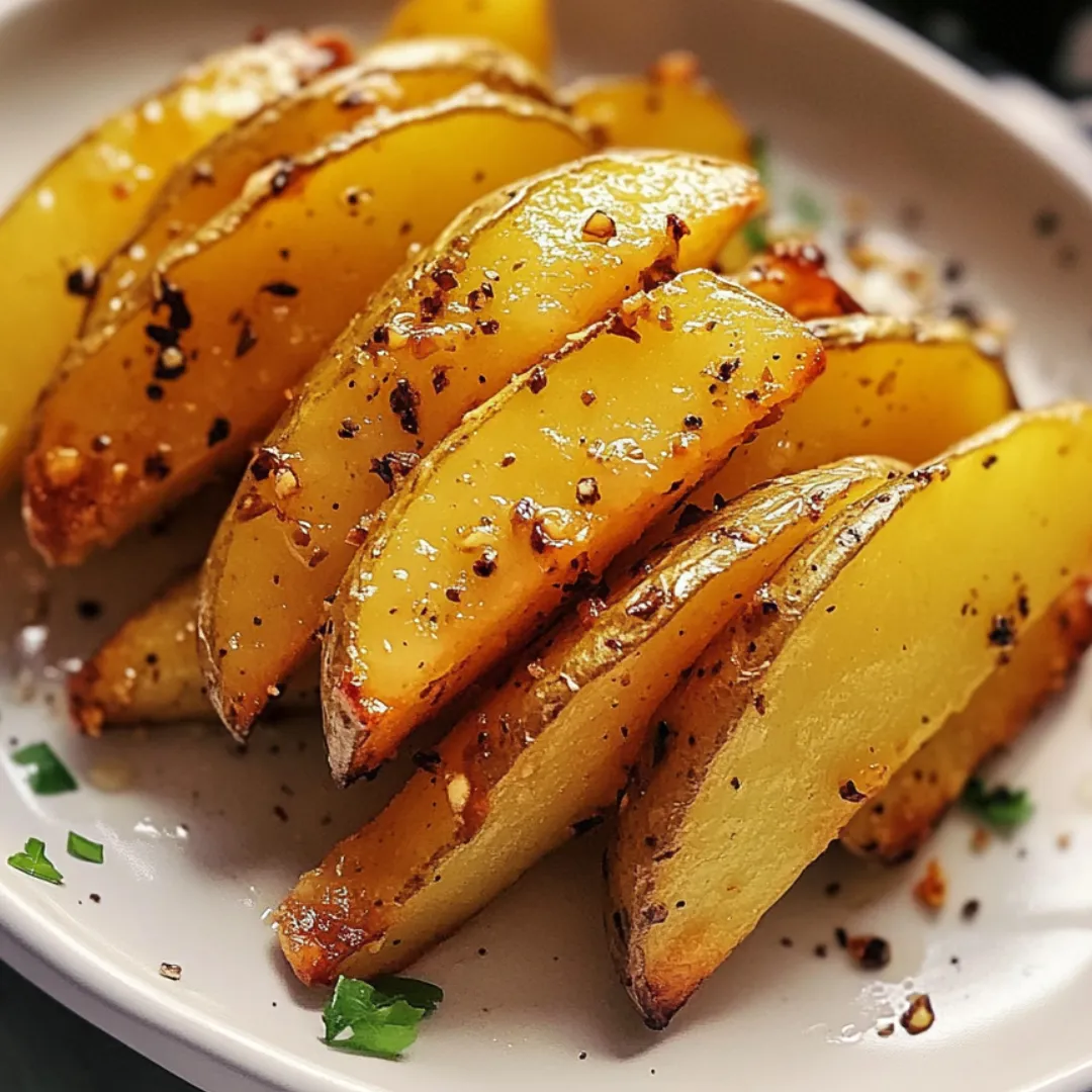 Plate filled with potato wedges and spoon, ready to eat.