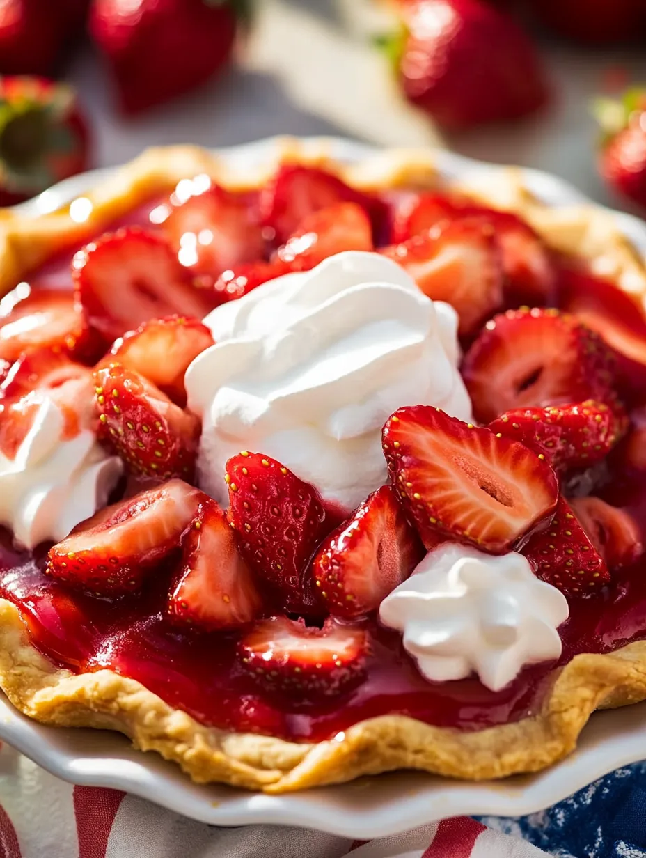 A slice with whole strawberries and a cloud of whipped cream.