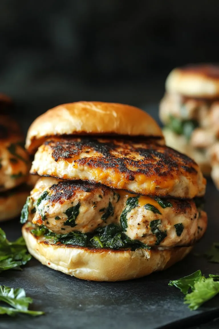 Burger topped with broccoli on a plate.