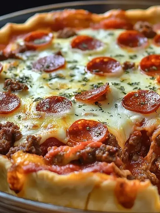 A whole pizza loaded with pepperoni and cheese.