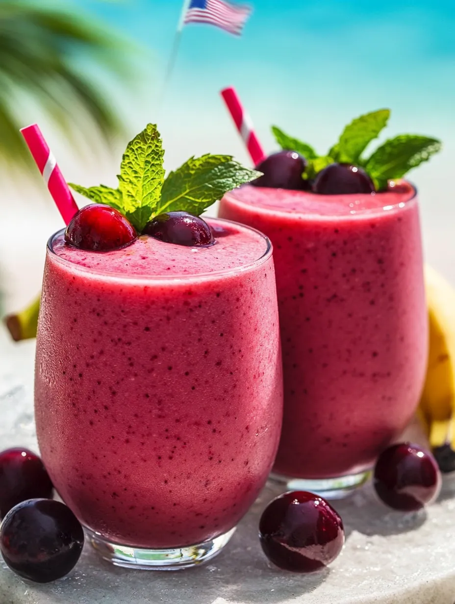 Two glasses with berry shakes.