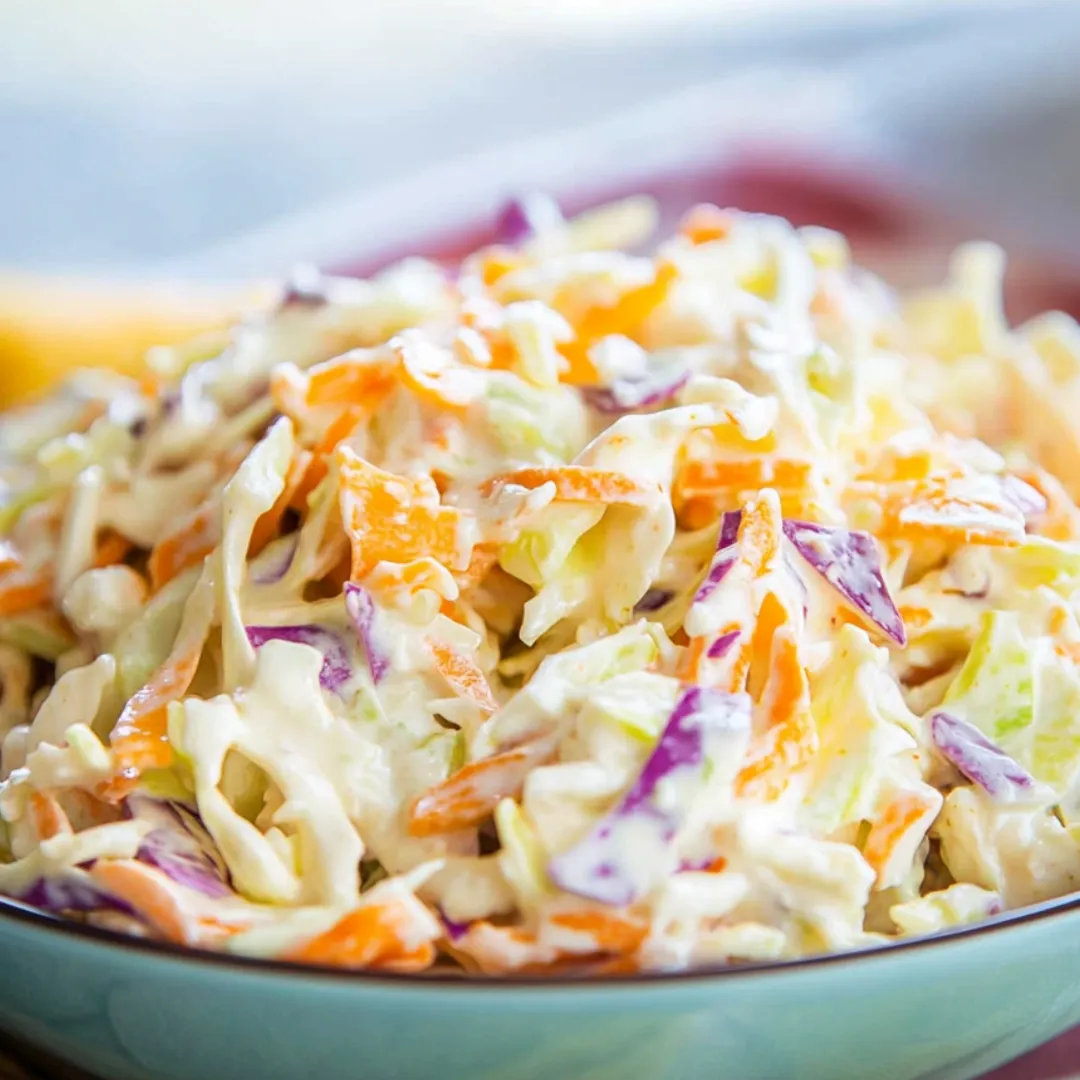 Bowl loaded up with crunchy coleslaw.