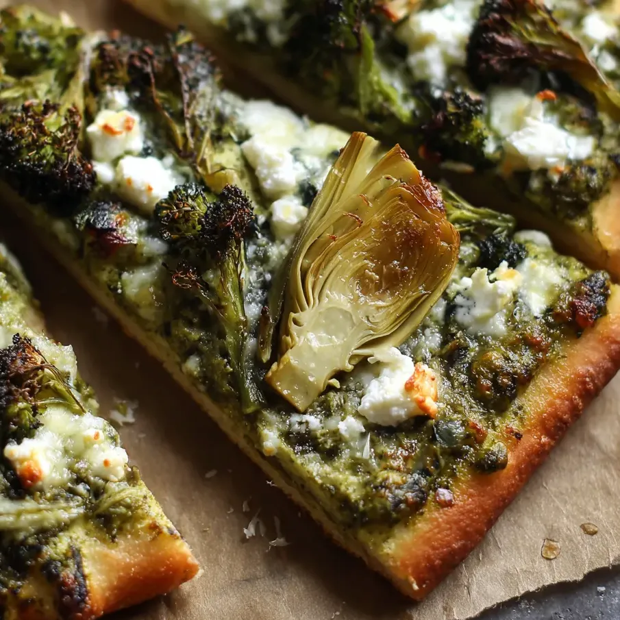 Pizza slice topped with broccoli florets.