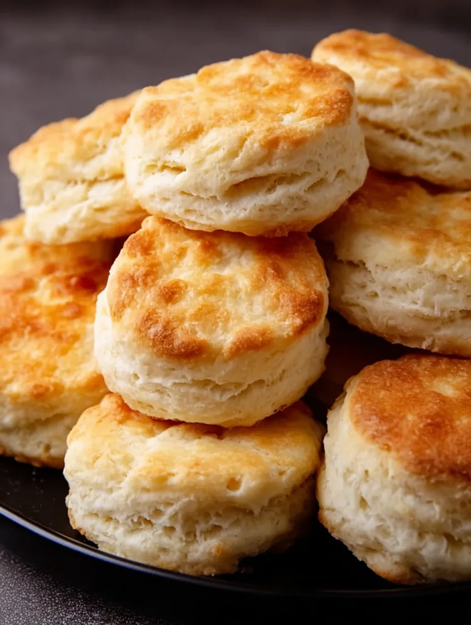 Tall fluffy biscuits stacked together.