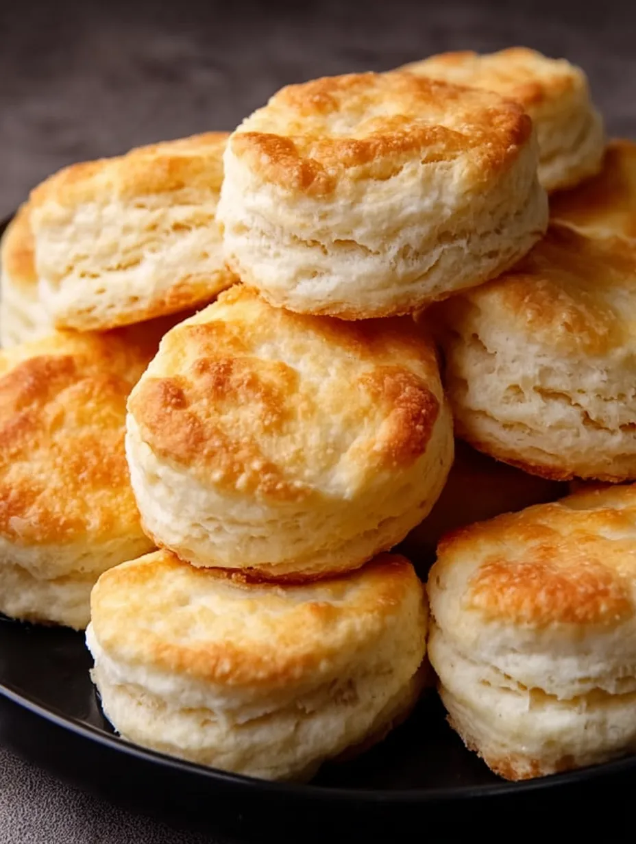 Tall fresh biscuits on a plate.