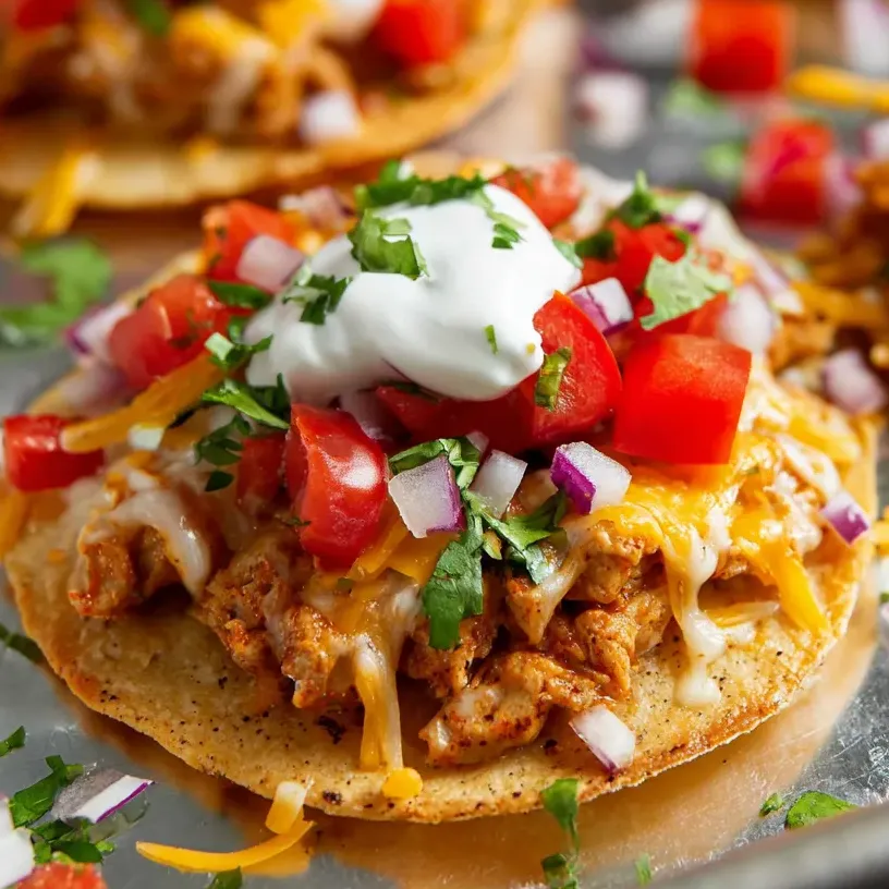 A plate of food piled with creamy toppings and bright herbs.