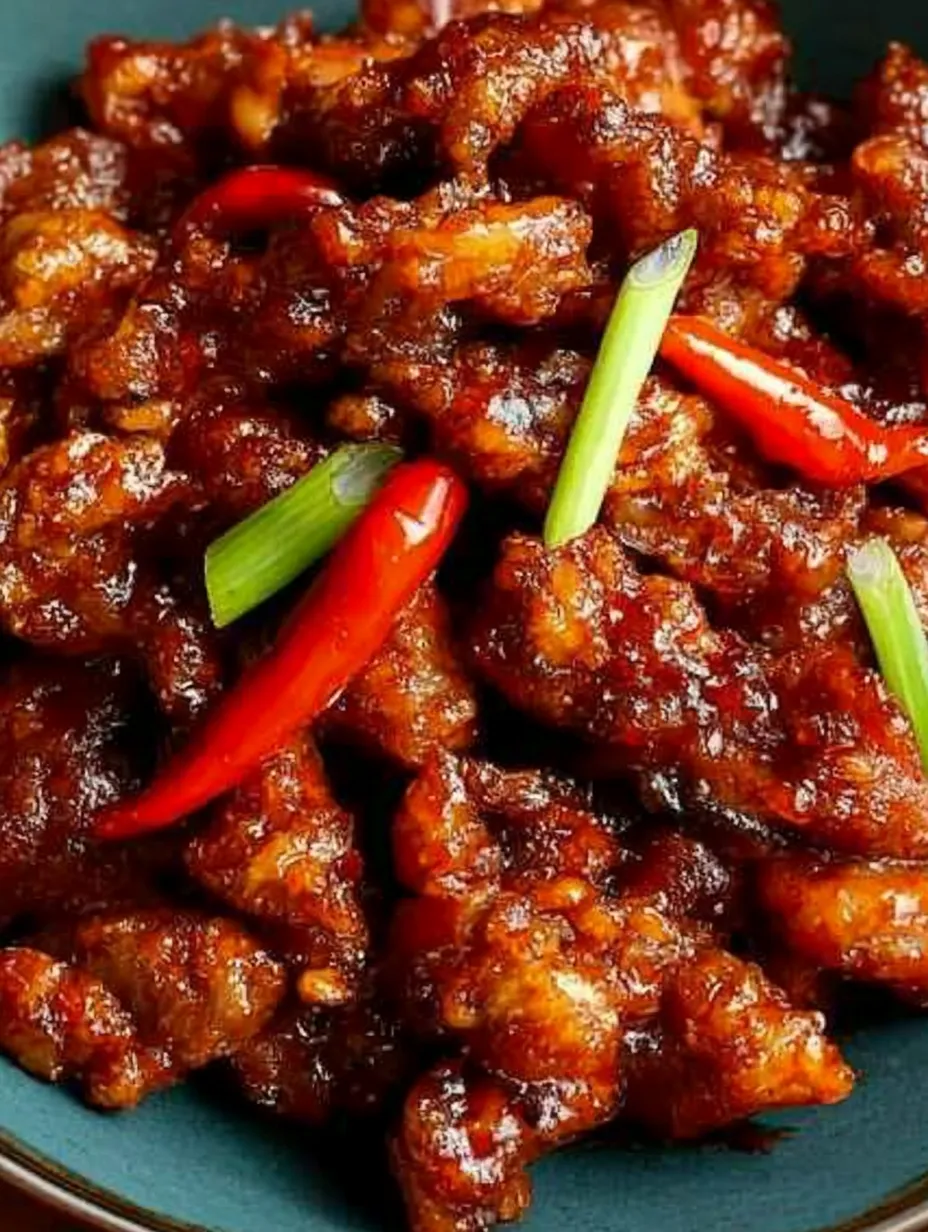 Meat on a plate with a pepper as garnish.