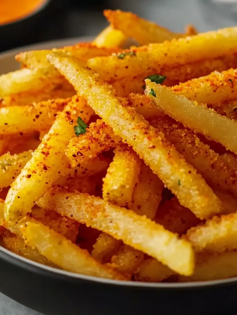 Golden fries topped with flavorful spices.