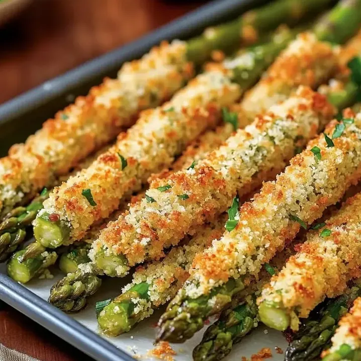 Pan full of golden asparagus on top, ready to grab.