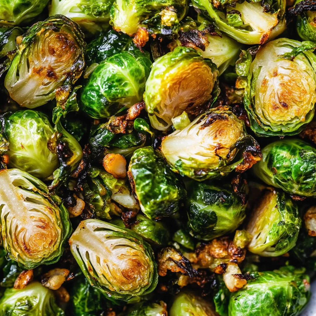 Golden brown brussels sprouts close up.