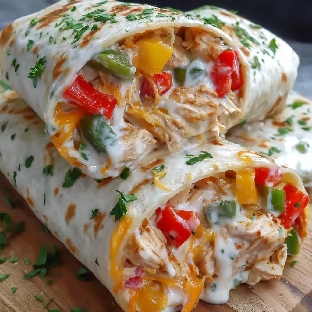 Chicken, peppers, and cheese all tucked into a burrito.