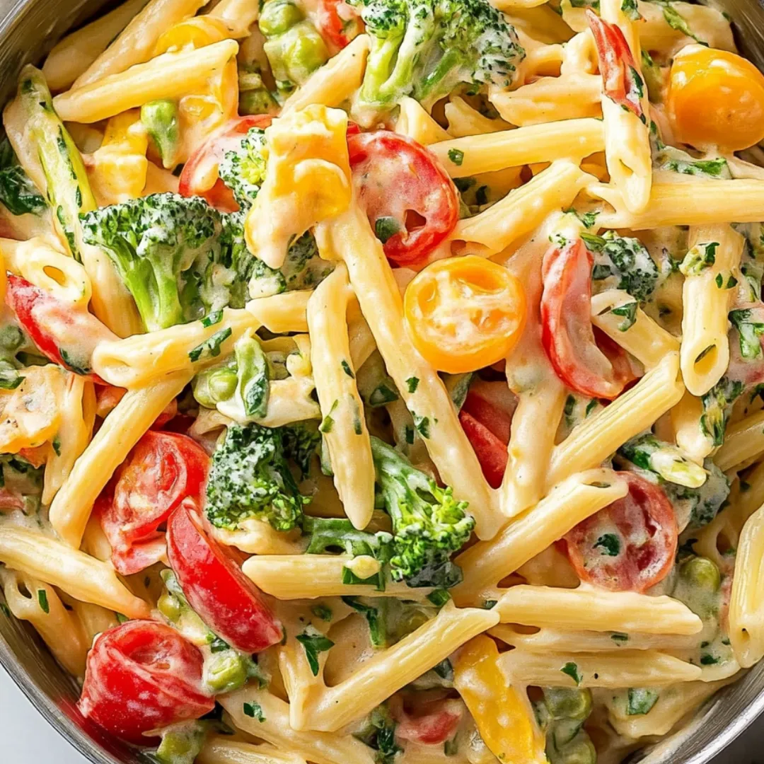 A bowl filled with penne, broccoli, and cherry tomatoes.