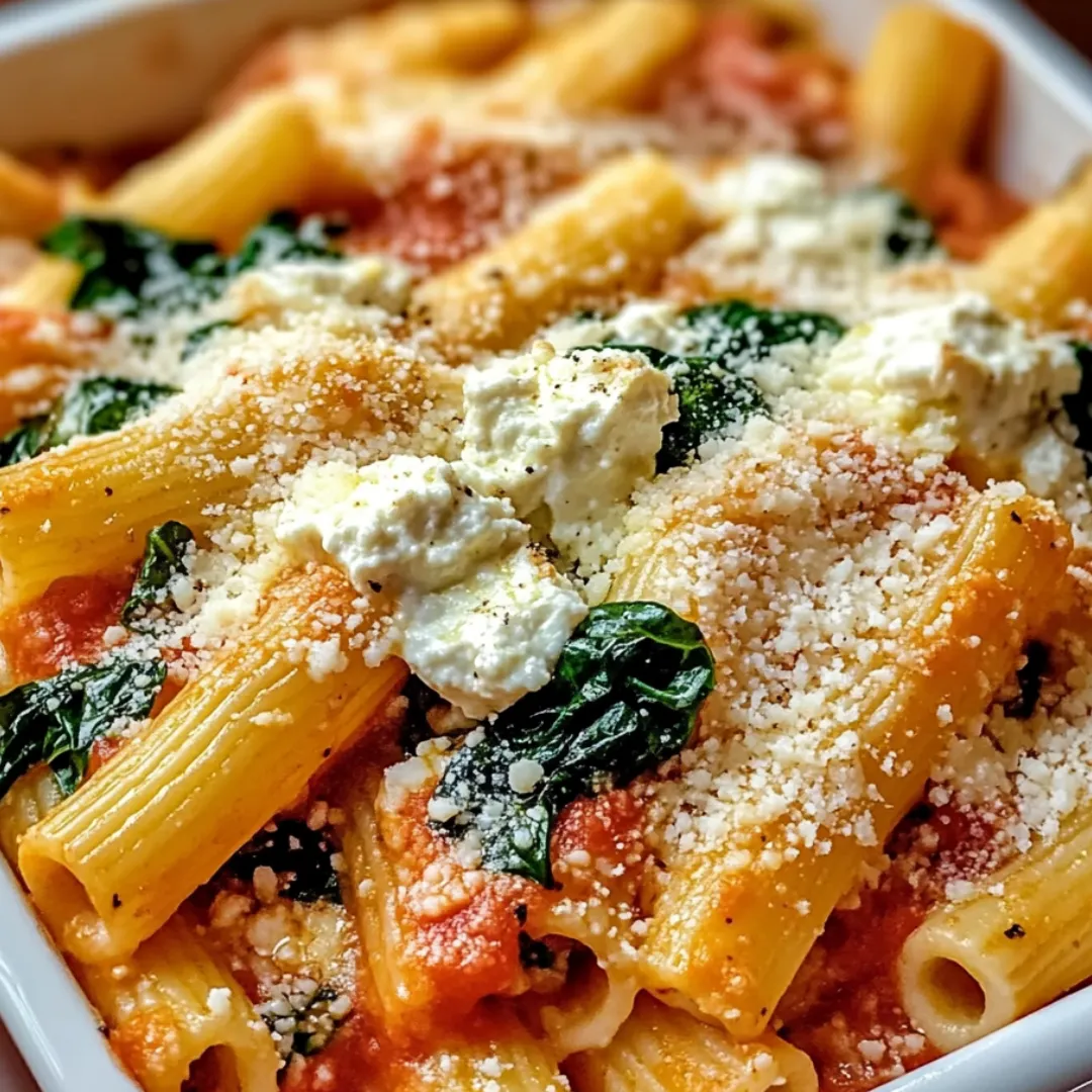 A bowl of cheesy pasta tossed with spinach.