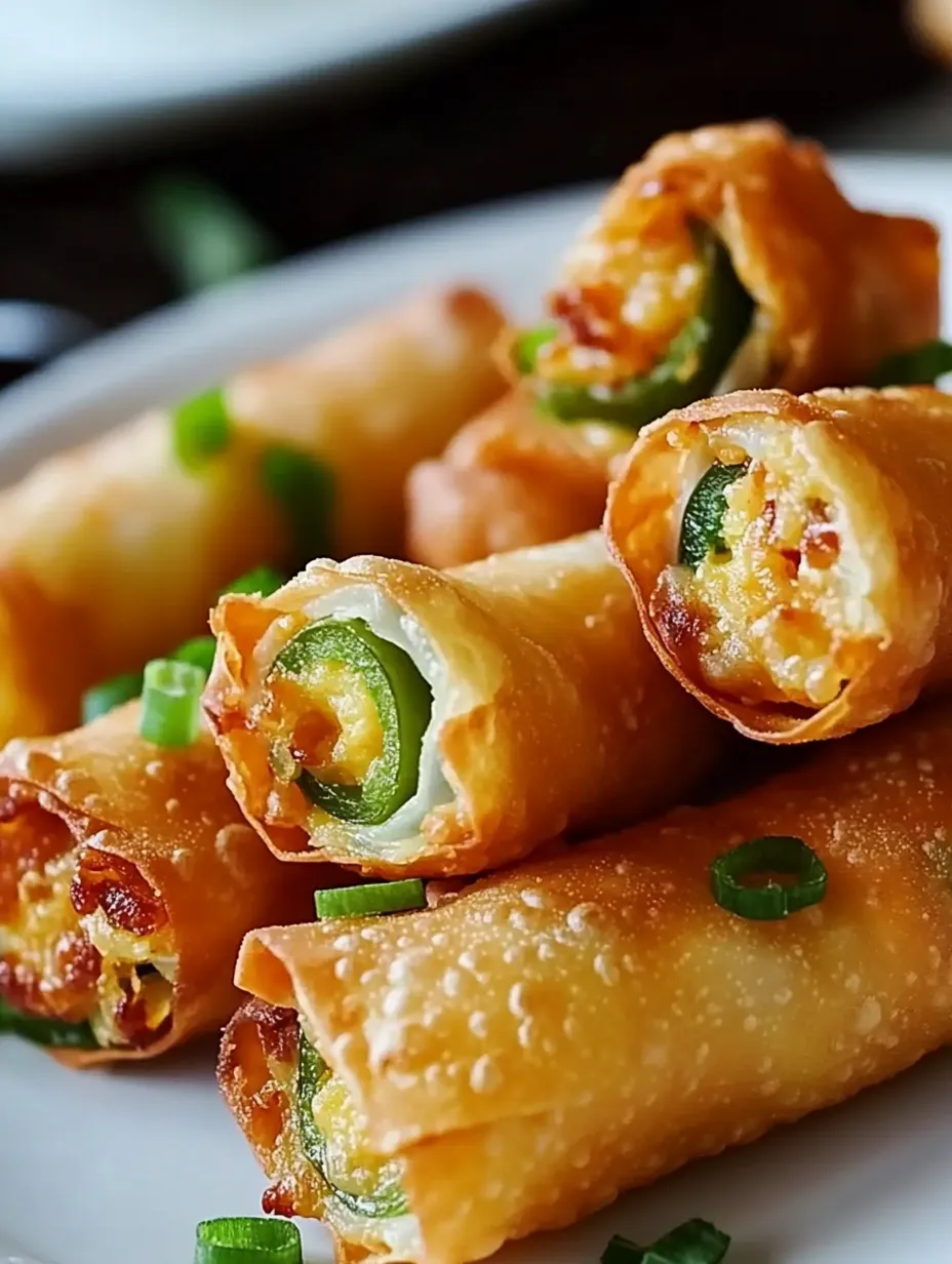 A plate packed with crispy egg rolls and fresh peppers.