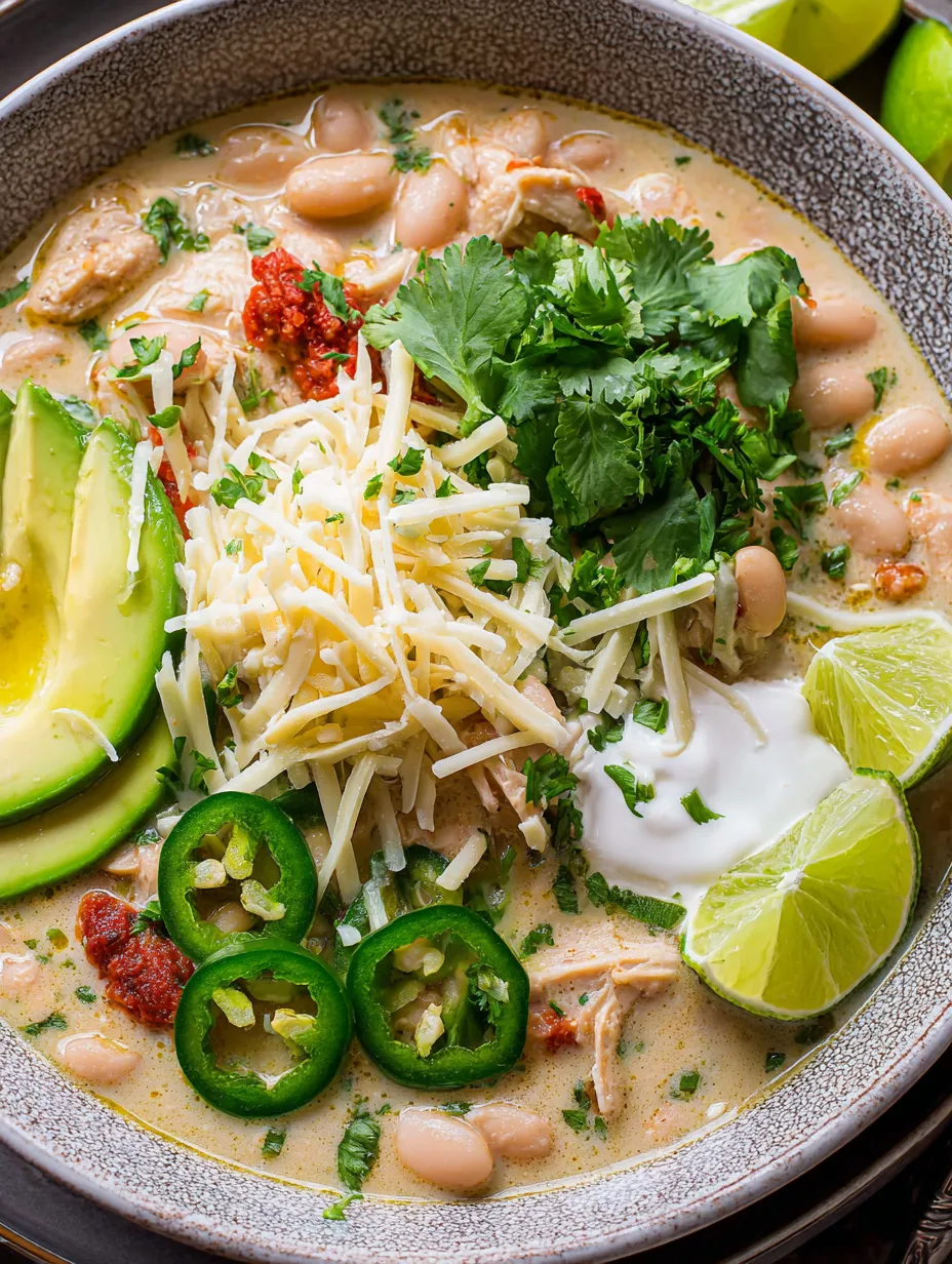 Soup bowl packed with chicken, beans, and colorful peppers.