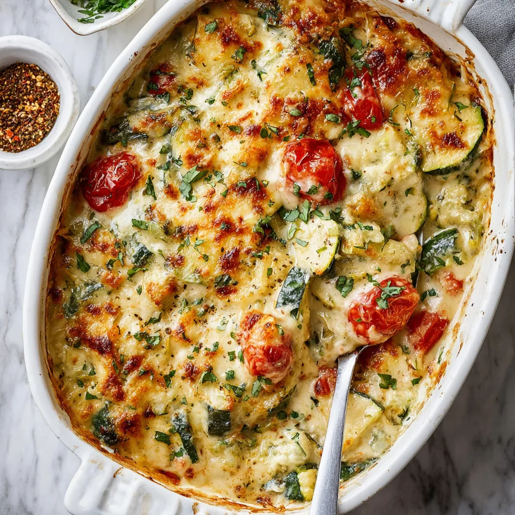 Casserole packed with tomatoes and melted cheese.