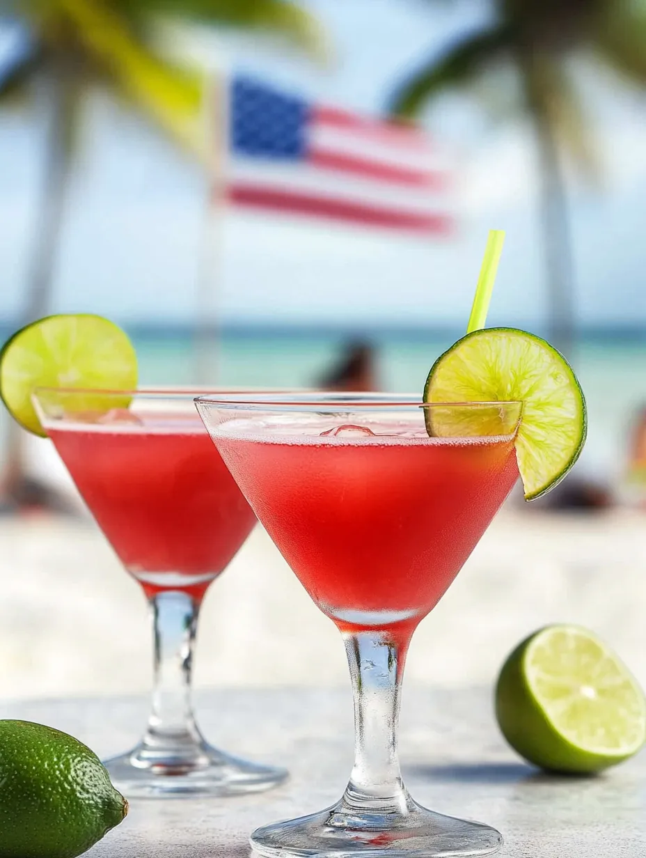 Two red drinks with lime in glasses.