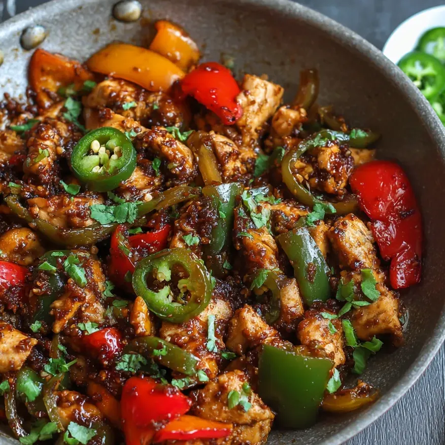 Food in a pan with onions and peppers around it.