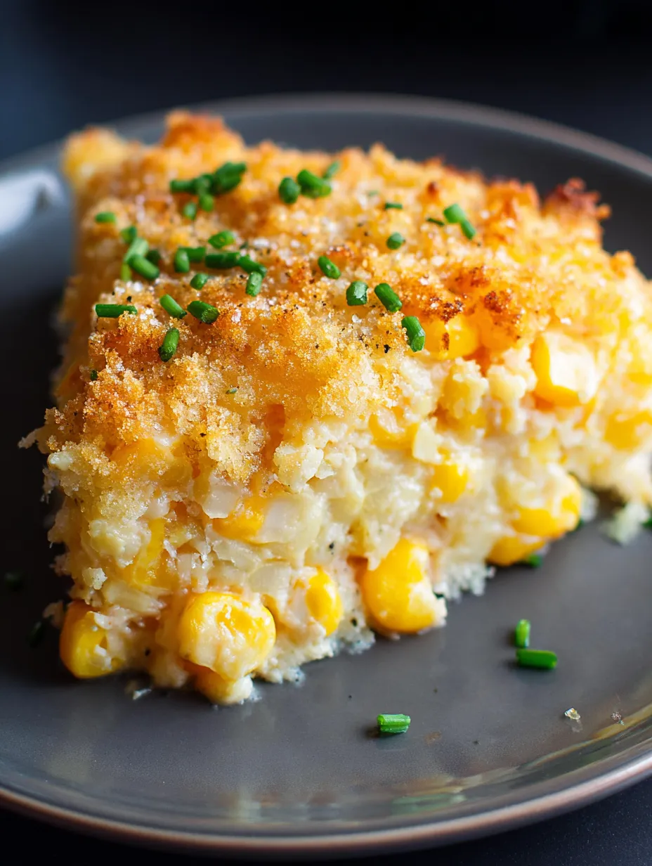 A wedge of cheesy corn pie on a plate.