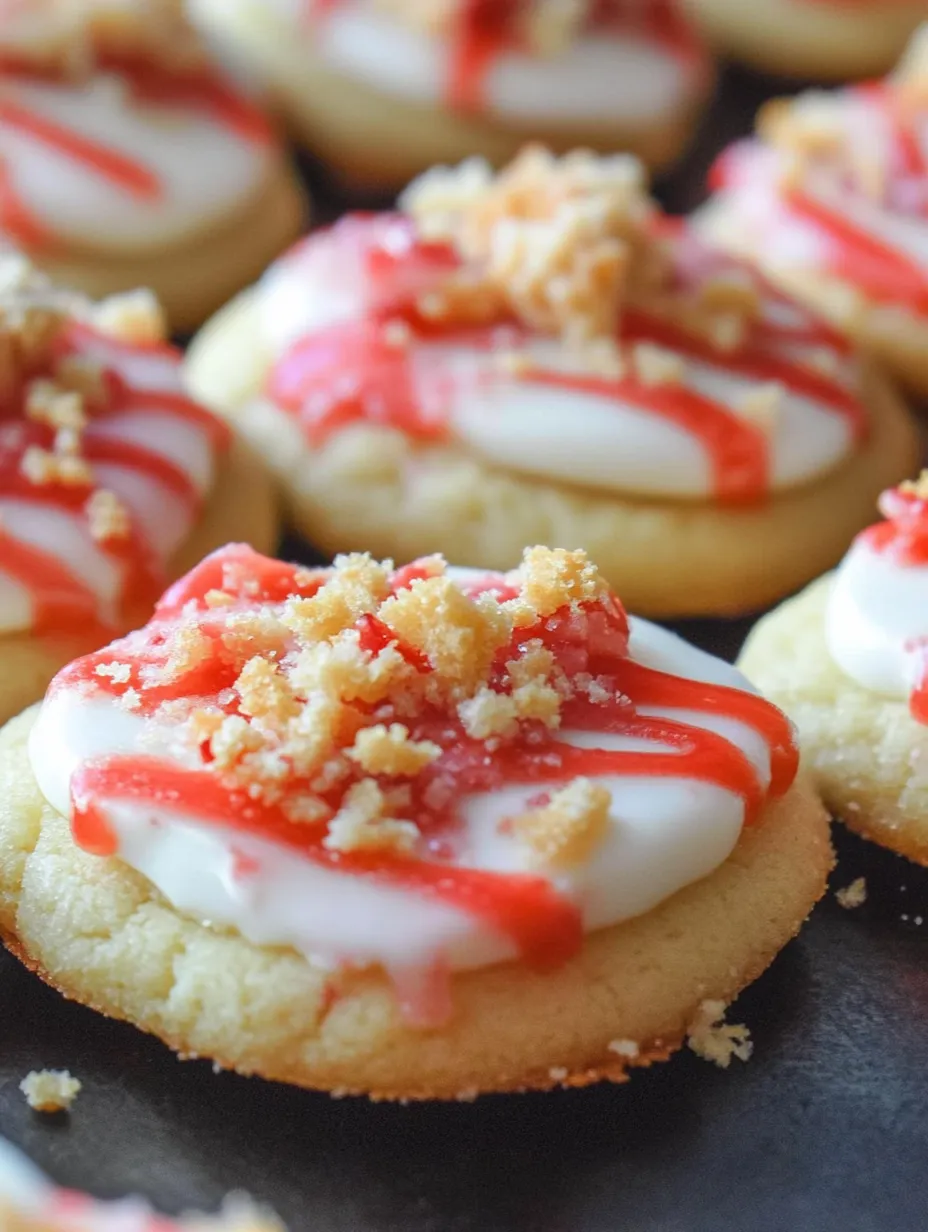 A plate piled high with cookies, topped with red icing.