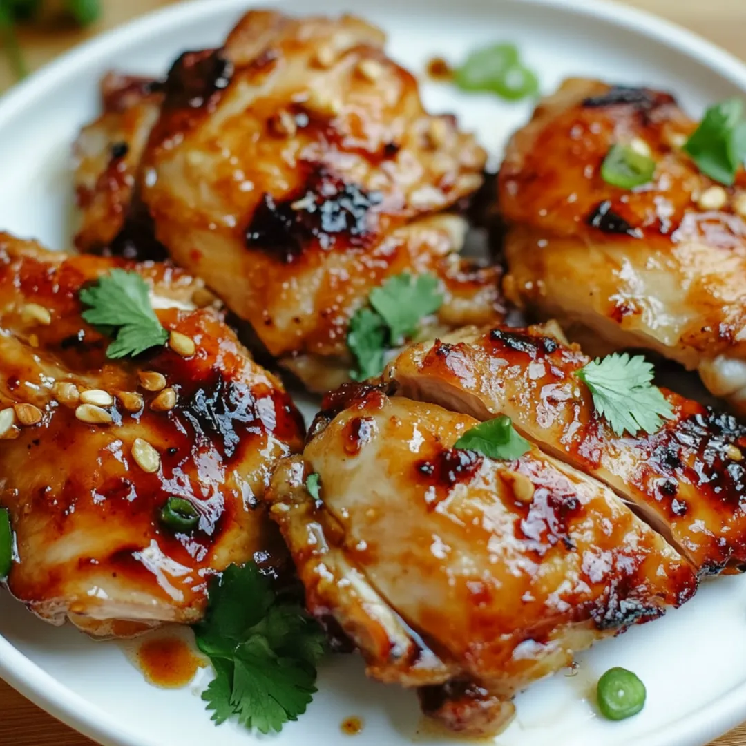 Saucy chicken pieces on a plate.