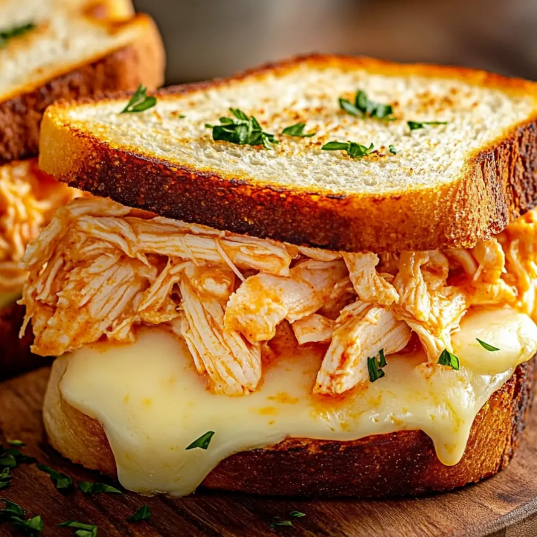 Tasty sandwich stuffed with cheese and chicken on a wood surface.