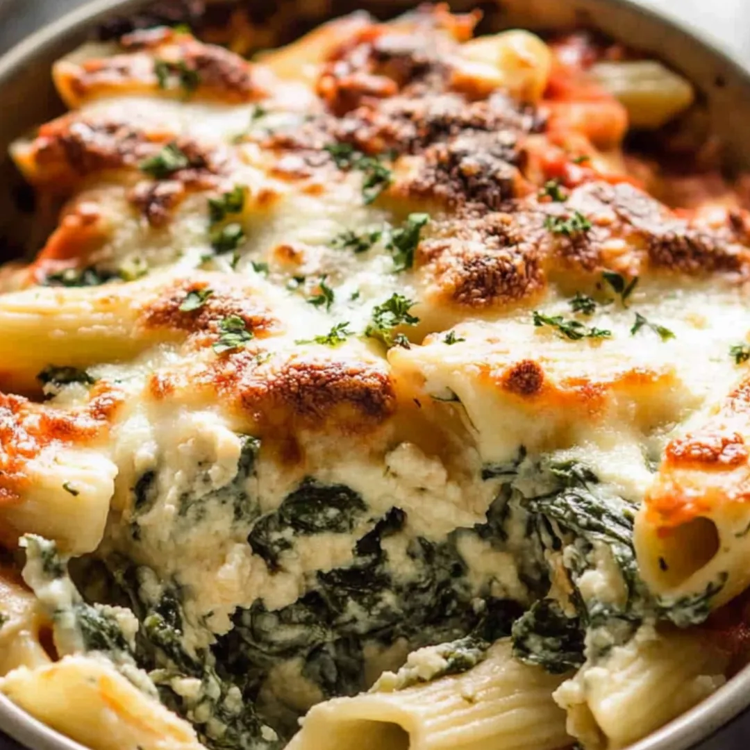 A bowl loaded with cheesy, spinach-filled pasta.