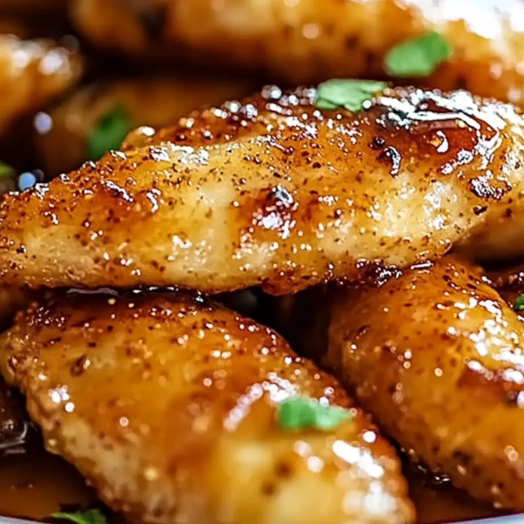 Plate stacked with crispy fried chicken dressed in sauce.