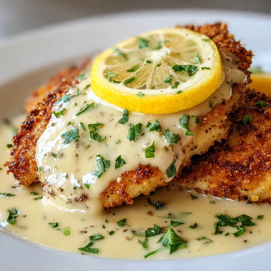 Plate featuring chicken topped with lemon slices.