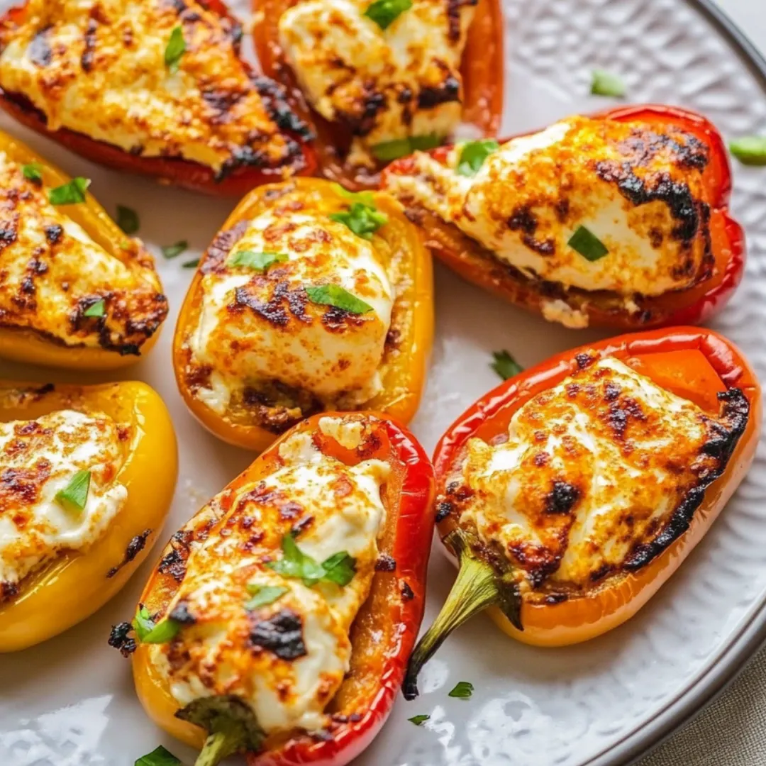 Grilled cheesy peppers on a plate.