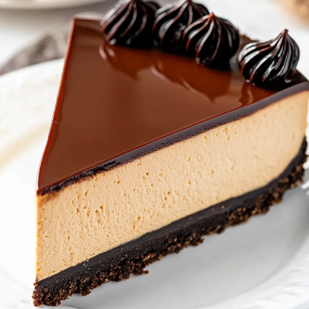 A chocolatey dessert slice ready to eat on a plate.