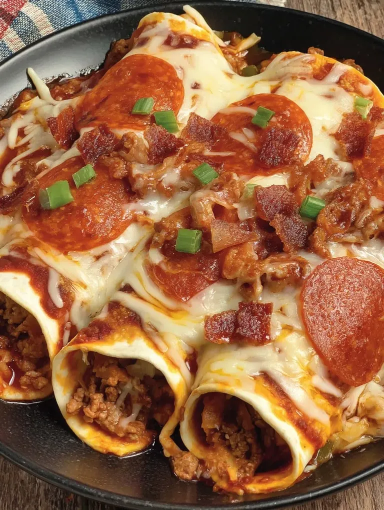 A pizza loaded with cheese and pepperoni slices.