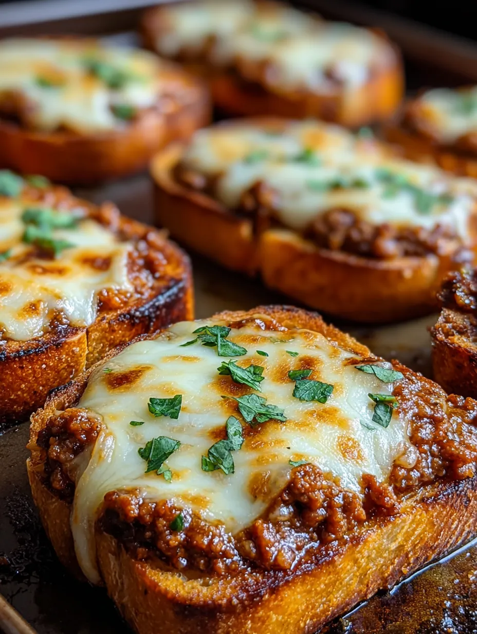 A plate filled with melty cheese and beef on toast.