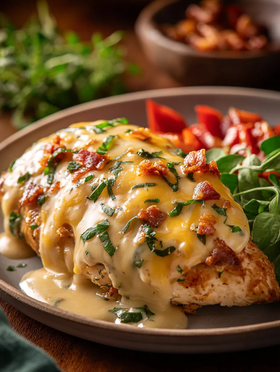 A serving plate with chicken covered in melted cheese.