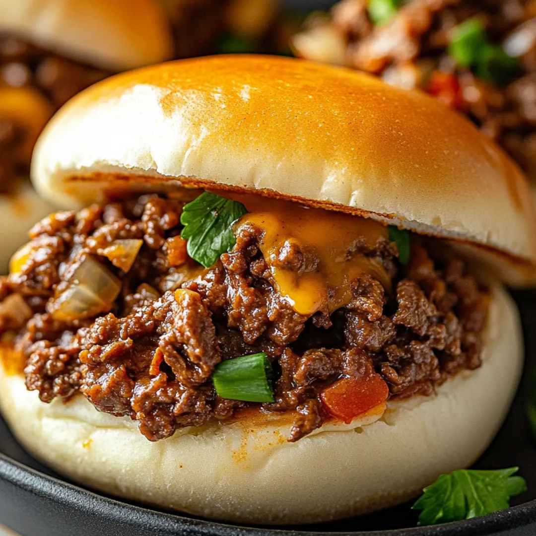 Burger bursting with melted cheese, onions, and juicy beef.