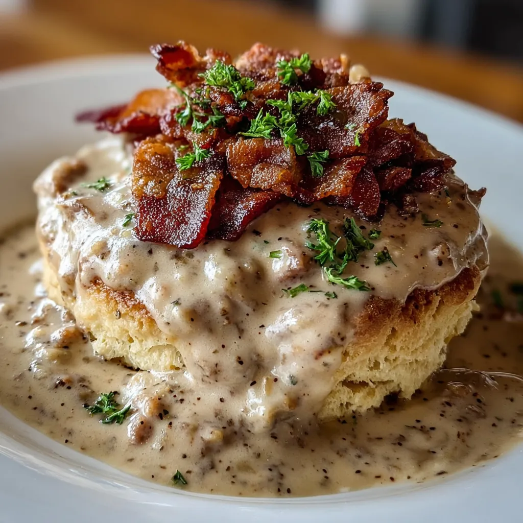 Biscuits smothered in cheese and bacon.