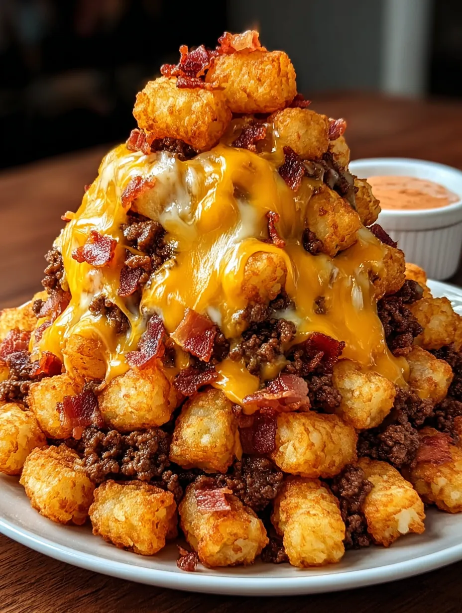 Cheeseburger cones loaded with bacon and crispy tater tots.