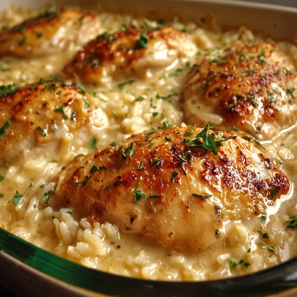 Chicken served over rice in a bowl.