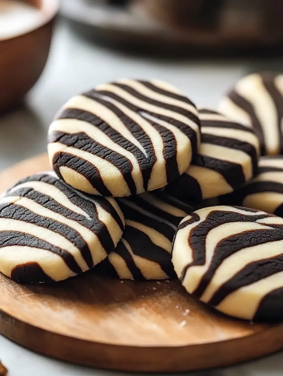 Cookies that look like zebra stripes on a plate.