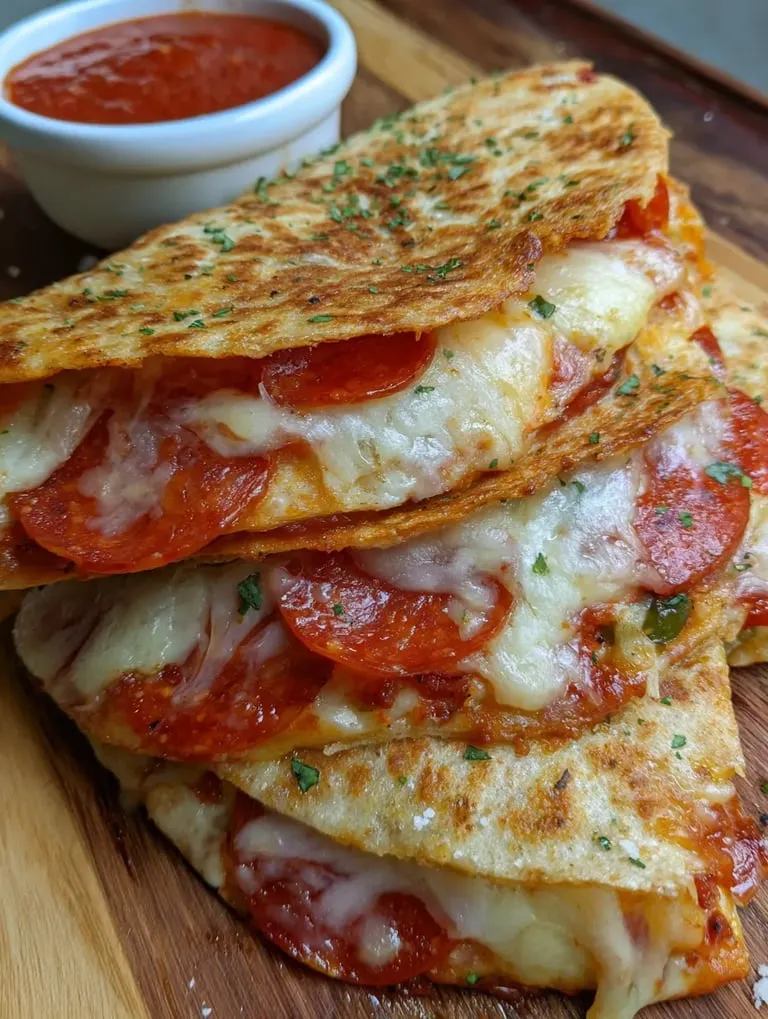 Stacks of cheesy pepperoni slices piled up.