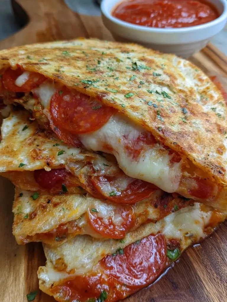 Slices topped with tomatoes and melty cheese piled together.