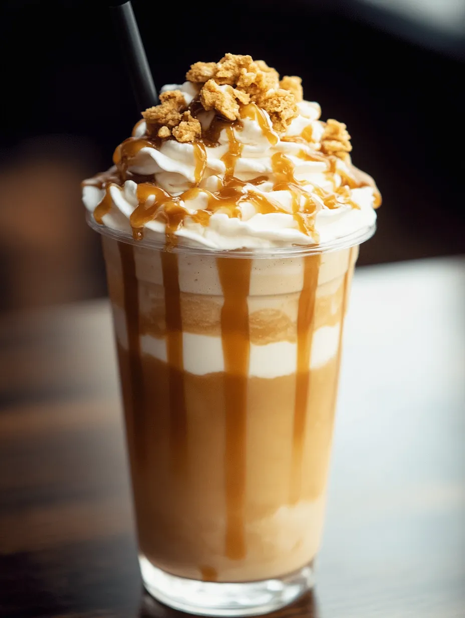 A glass overflowing with caramel drizzle and whipped cream.