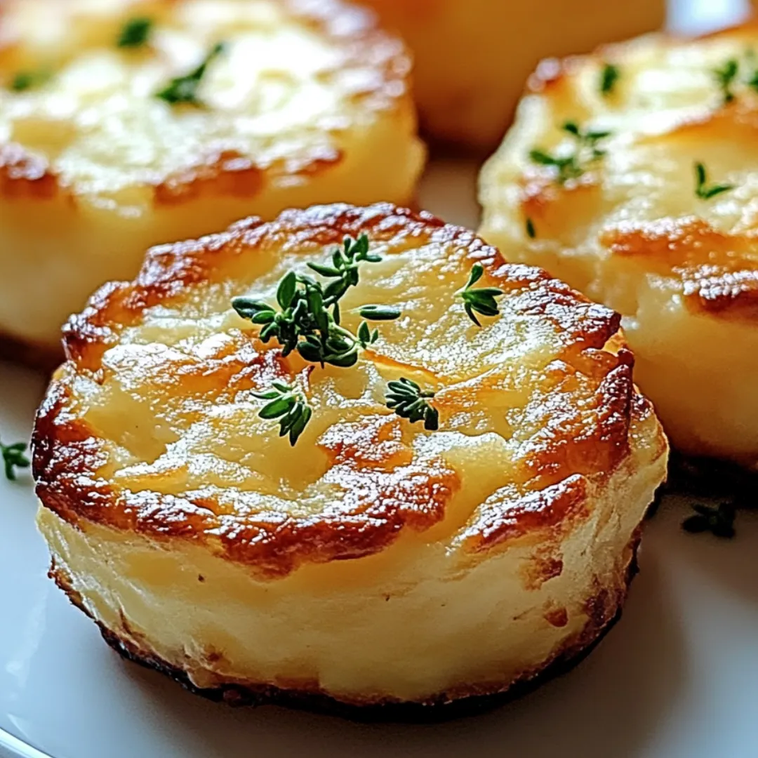 Three cooked potato puffs topped with fresh parsley.