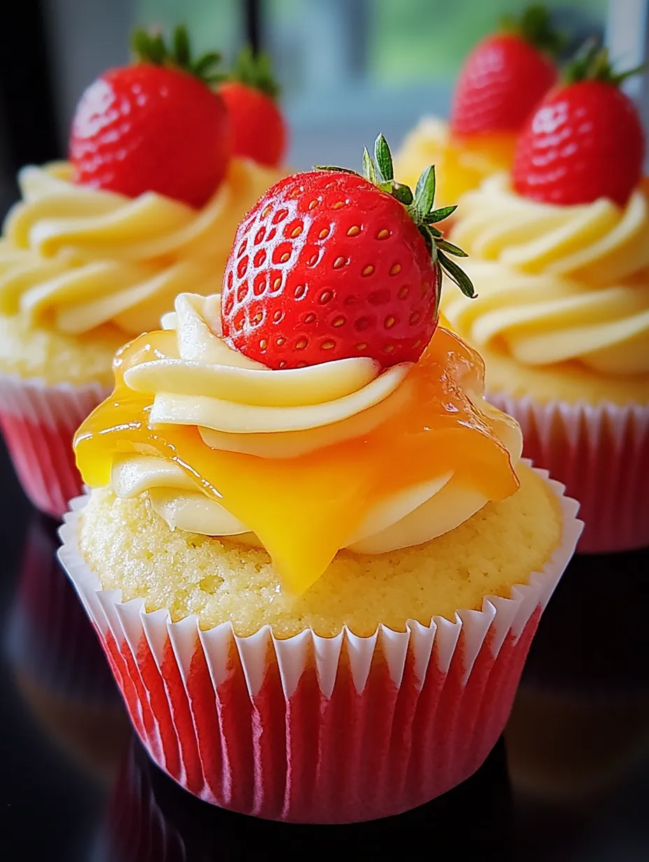 A cupcake with a strawberry on top.