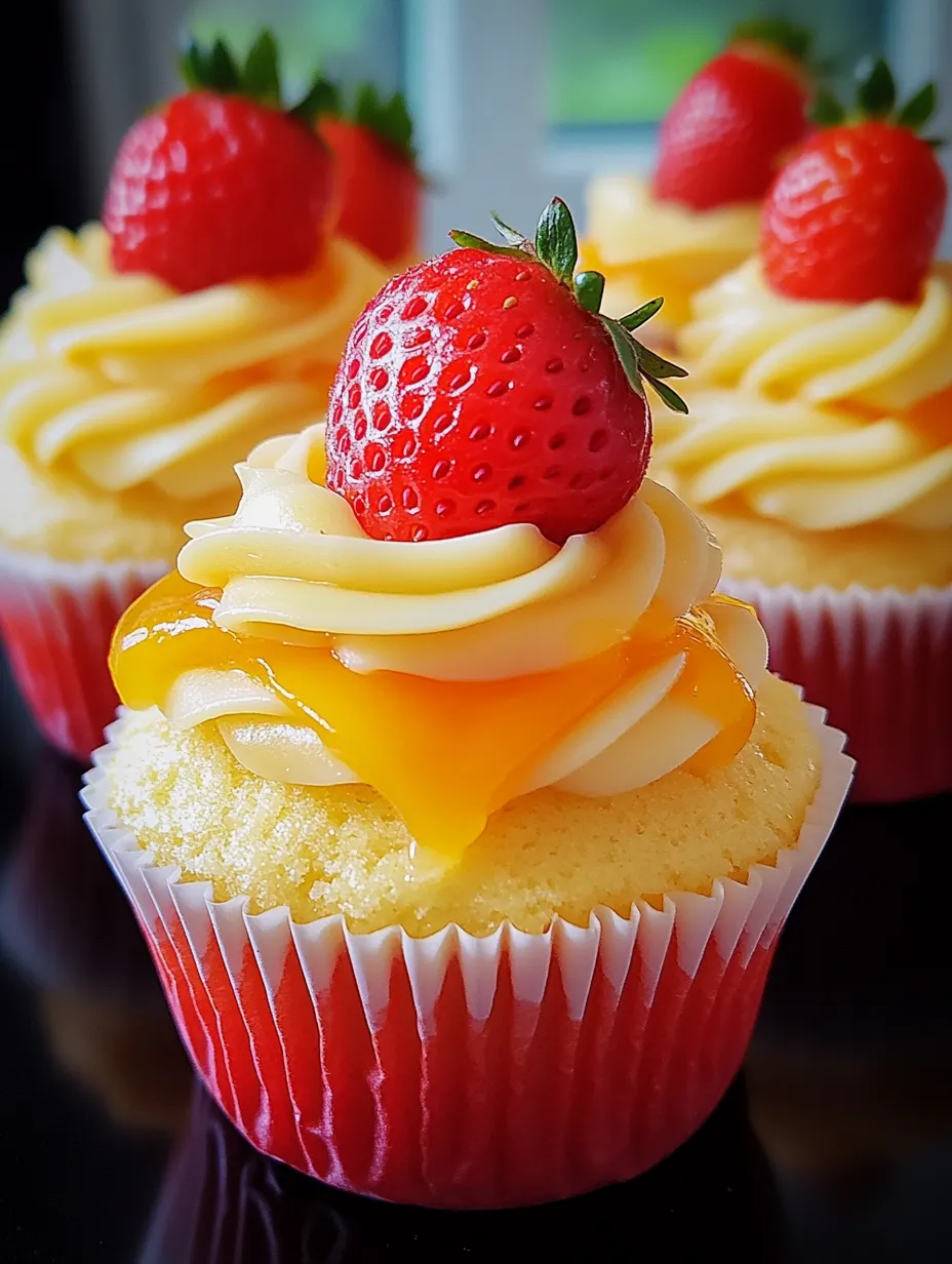 A cupcake with strawberries on top.