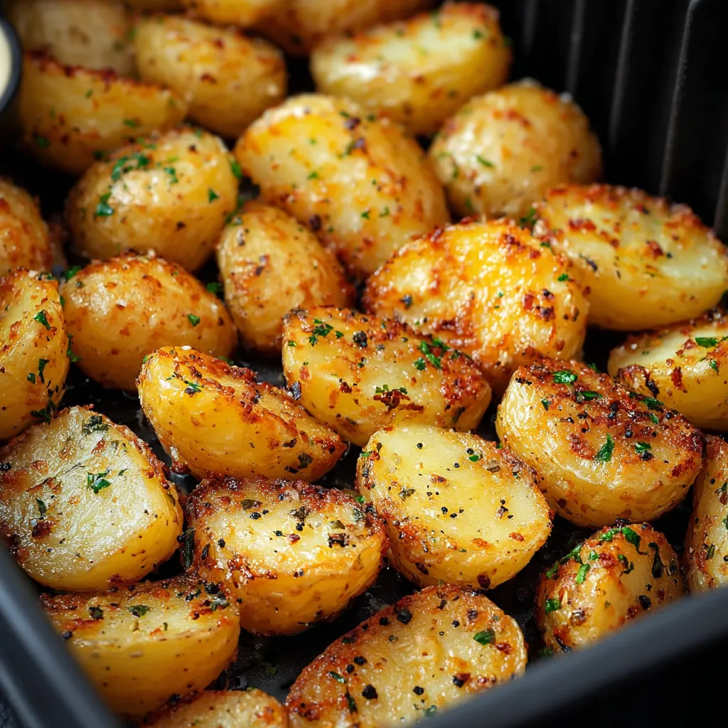 Potato slices covered in herbs sitting on a tray.