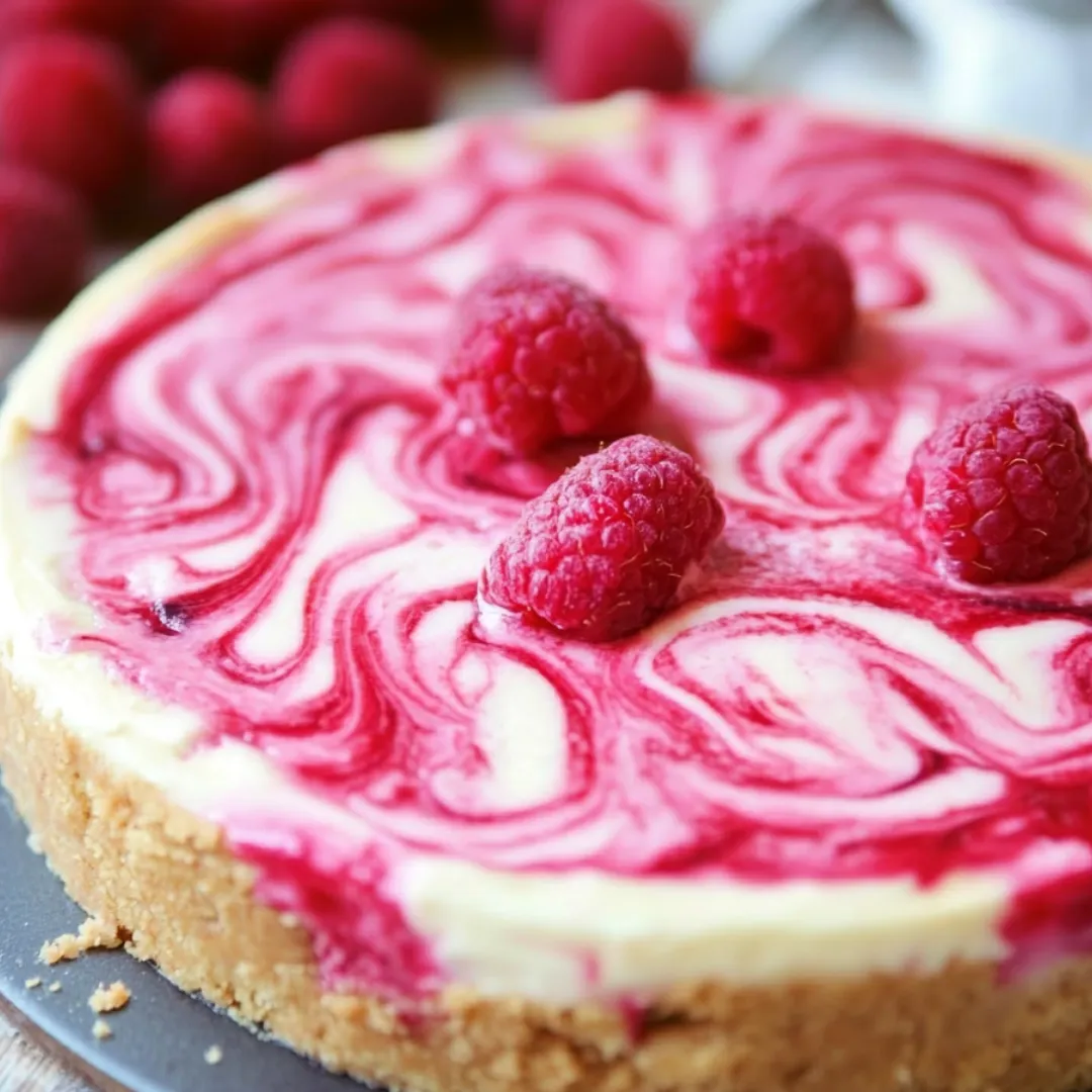 A big wedge of cheesecake stacked with juicy raspberries.