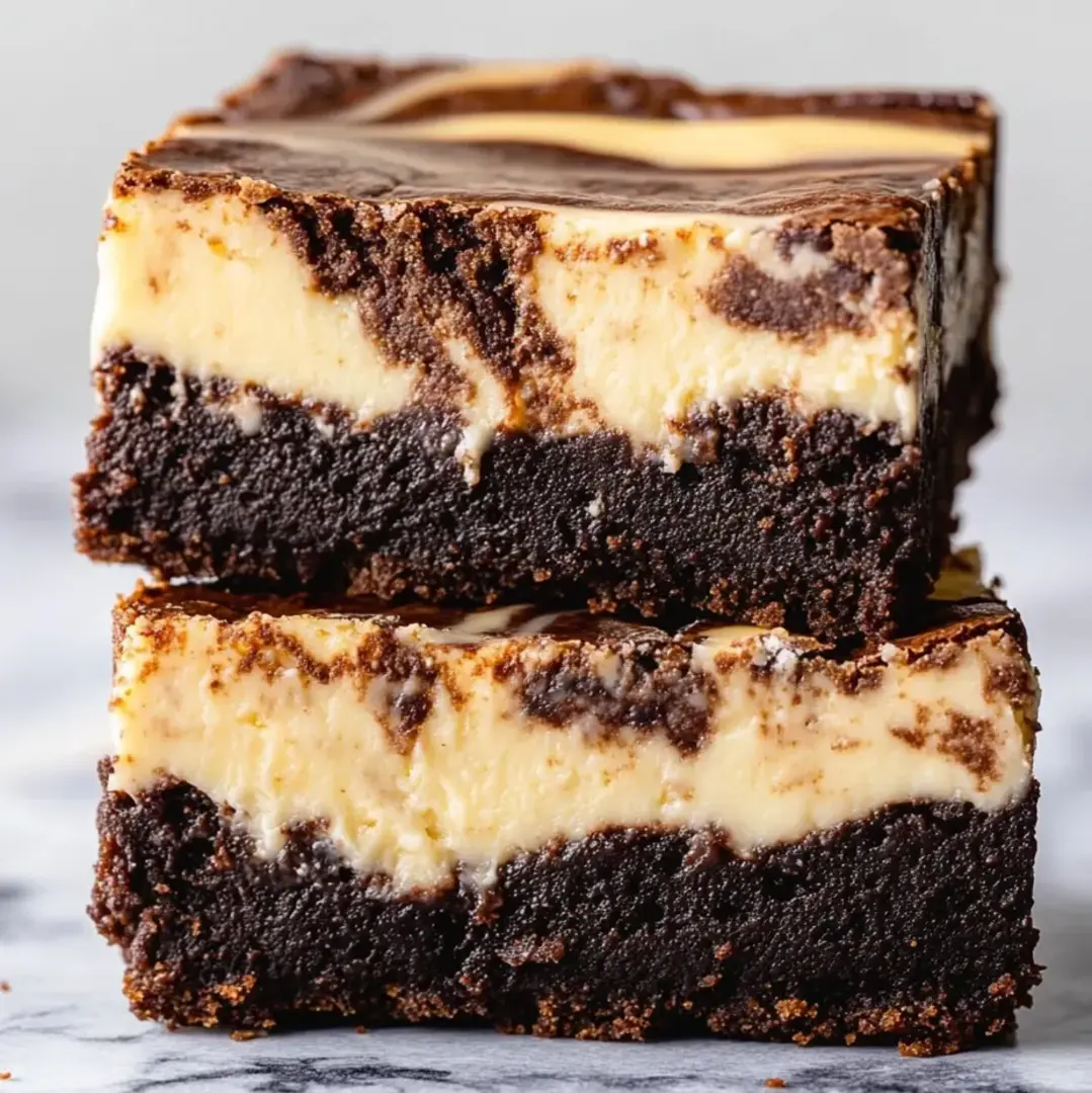 Chocolatey brownie square with a creamy marbled top.