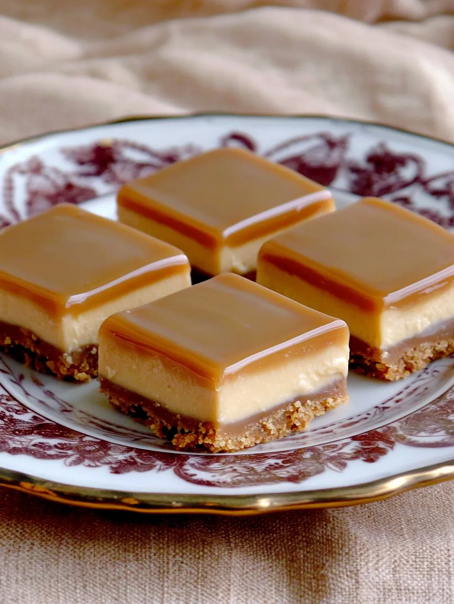 A platter holding bars topped with thick caramel.