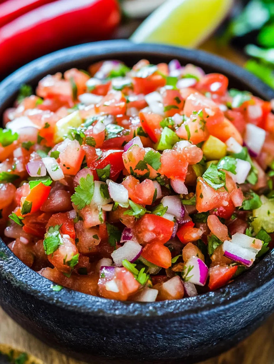 Bowl full of salsa made with tomatoes, cilantro, and onions.